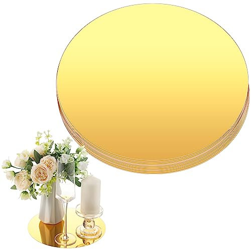 Thyle Espejos redondos acrílicos de 10 pulgadas para mesas, centros de mesa, espejos circulares, platos de vela para pared, boda, centros de mesa, para fiesta de baby shower, grosor de 1 mm (oro, 6