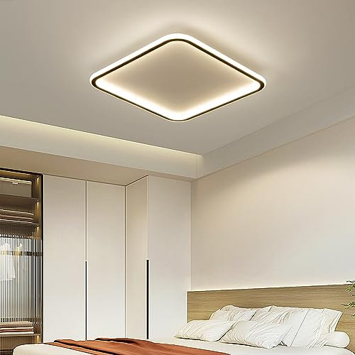Mikeru 60cm Ceiling Light, Square Flush Mount Ceiling Lights 3000K/4500K/6000K 3 Color Dimmable 10% to 100% Bedroom Ceiling Light with Remote Control Large Bath Ceiling Lights for Hallway, Stairwells