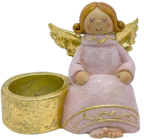 Mea-Living Engel Emilia mit Kerzenhalter, sitzend, klein, rosa/Gold, weihnachtlicher Engel-Teelichthalter