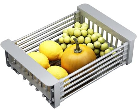 MAGIC SELECT Cestello Scolapiatti Tekescopico. Vassoio Scarico per Lavello Estensibile in Acciaio Inossidabile per Asciugare Posate e Piatti. Scolapiatti per Lavare Frutta e Berdura.