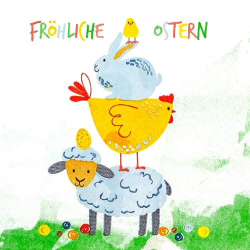 Home Fashion 20 Servietten Ostern Frühlingstiere übereinander als Tischdeko. Papierservietten mit Motiv. Auch für Decoupage und Serviettentechnik 33x33cm