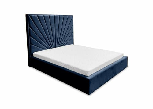 Ares Meble Dubai Kopfteil Polsterbett 140x200 cm - Samt Bett mit Schubladen - Bettgestell mit Bettkopfteil - Komforthöhe Schlafzimmer Möbel - Boxspringbett mit Bettkasten - Doppelbett Dunkelblau