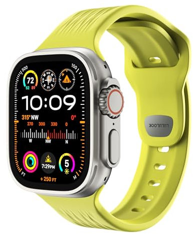 LULULOOK FKM Cinturino per Apple Watch, Elastomero Fluorurato, Facile Da Pulire, Elastico e Flessibile, Anti-Arrossamento e Anti-Corrosione, Cinturino per Apple Watch Ultra, Serie 10 9 8 7 SE- Giallo