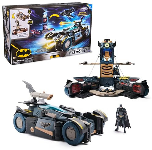 DC Batman, Set di Gioco Batmobile trasformabile, Set di Gioco di Batman 2 in 1 con Personaggio Batman e deltaplano, luci e Suoni, Giocattoli per Bambini e Bambine dai 4 Anni in su