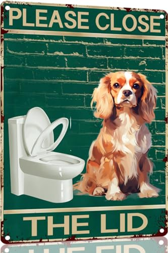TopPacific Cavalier-King-Charles Spaniel-Blechschild mit Aufschrift Dog Please Close The Lid, Badezimmer, Toilette, Vintage, Metall-Blechschild, Retro-Poster, 30,5 x 20,3 cm, für Badezimmer