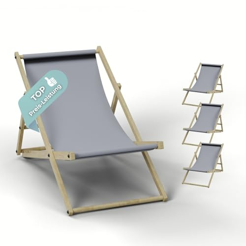 HAGO Liegestuhl Hellgrau Liege Stuhl Strand Strandliege Sonnenliege Gartenliege Klappstuhl Lounge Chill 4 Stück