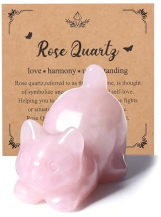 JSDDE Figurine en Cristal de Quartz Rose pour Amoureux des Chats - Décoration Mignonne pour Maison, Bureau - Statue Cadeau