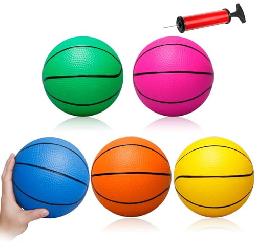 5Pcs Mini Basketball Set, 16cm Colorful Kids Mini Toy Basketball, Inflation Soft Rubber Small Basketball for Over Door Basketball Hoop, Swimming Pool, Indoor And Outdoor (with Air Pump and Needles)