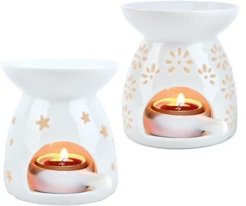 Wax Burners,Set of 2 Oil Burners,Oil Burners For Essential Oils, Candle Tealight Wax Burner,Ceramic, Wax Melt Burners, Ceramic Aromatherapy Candle Holder 100ml, Capacitycandle Burner Essential,10*11cm