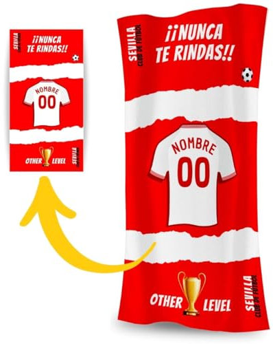 DEREGALOOS Toalla Personalizada con Nombre y Equipo de fútbol. Regalos Personalizados fútbol Sevilla. Regalo Original para Aficionados del Fútbol. Regalo Mundial futbolistas.