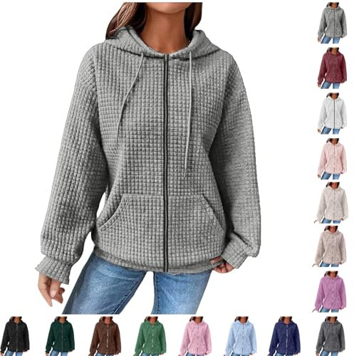 Big Promotion Lightning Deals Hoodies for Women UK Zip Up Waffle Hoody Jackets Oversized Lightweight Coats Hooded Sweatershirts Long Sleeve Casual Hoodie Pullover Tops with Pockets My Orders