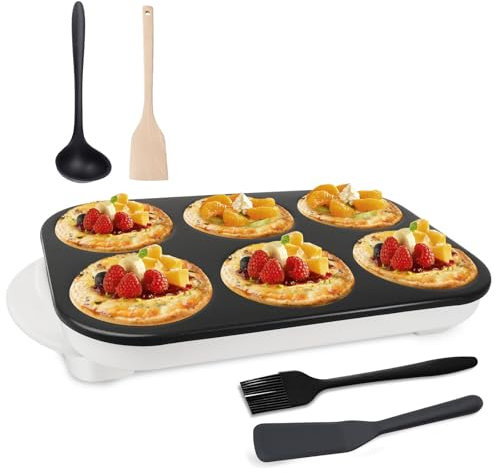 AEWHALE Crepes Maker mit 6 Crepe Wells,Pancake Pfanne Antihaftbeschichtung für Crêpes, Pfannkuchen, Poffertjes, Dalken, Blini und Spiegeleier （1500W)