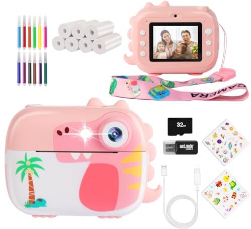 ARNSSIEN Camara Fotos Infantil Instantanea,Camara Fotos Infantil de con vídeo HD para niños 3 a 12 años,Regalo cumpleaños Navidad para niñas y niños, 7 Rollos de Papel instantáneo y Tarjeta 32 GB,M3