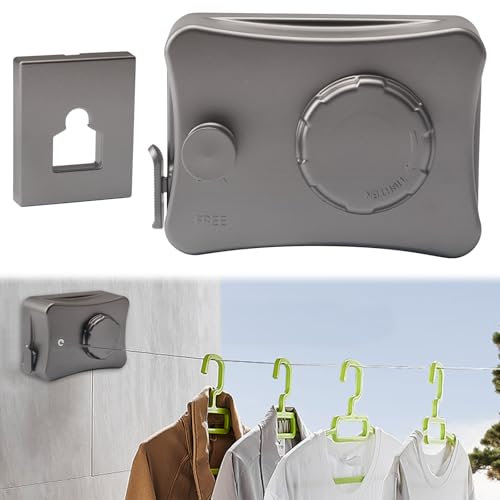 Domigard Stendibiancheria Retrattile, 5,1m Filo Stendibiancheria da Parete Salvaspazio In Acciaio Inossidabile, per Interni Ed Esterni, Corda da Biancheria Regolabile Invisibile(Grigio)