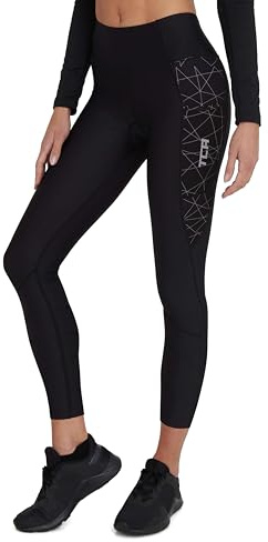 TCA Women's 3/4 Padded Cycling Leggings High Waist Breathable Bike Shorts with Pockets Anti-Slip Quick Dry - Black Graphic, M
