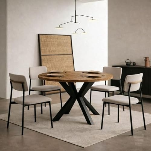 Dekori Möbel Runder Ausziehbarer Tisch für Esszimmer RAL mit Holzbeinen, Skandinavischer Stil, Durchmesser Varianten von : 90 bis 220 cm (Eiche Lefkas/Schwarz, 110/160 cm)