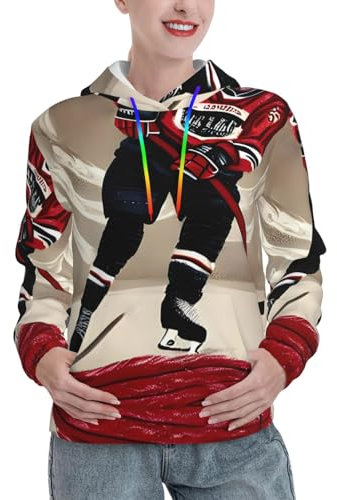 Hockey Sport Damen Weihnachten Hoodies Jacken Sweatshirts Herbst Mode Outfits Pullover Winter Kleidung Geschenk, Schwarz, L
