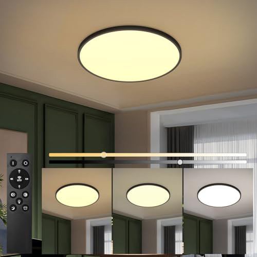 Klighten LED Schwarz 50cm Deckenlampe Dimmbar mit Fernbedienung, Ultraslim Rund Flach Deckenleuchte 48W mit App-Steuerung, für Wohnzimmer Schlafzimmer, 2700K-6500K