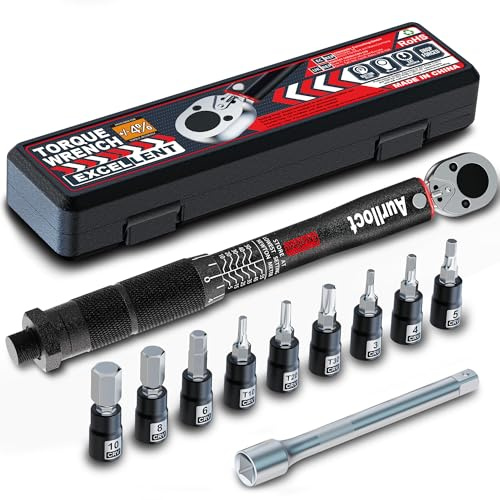 Aurlloct 1/4 Inch Drive Click Torque Wrench, Torque Spanner Set 5-55 Nm, 72-Tooth, Including Extension Bar, High Precision ± 4% for Truck, Car, Tire Replacement, and Motorcycle Car Maintenance