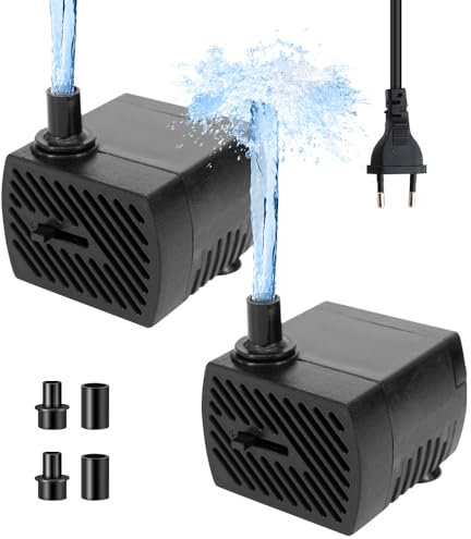 mizikuu 2 pièces Mini Pompe à Eau Submersible, 5W Ultra Silencieuses Pompes à Eau Avec 2 buses Câble 350L/H Ajustable Pompe Aquarium Petite Pompe Submersible Pour Aquarium, Étang, Fontaine