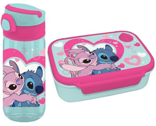 Diakakis Lilo & Stitch Kids Childrens Lunch Box Set – Sandwich Box & Canteen Water Bottle 500ml - School Travel Lunch Food Set, BPA Free
