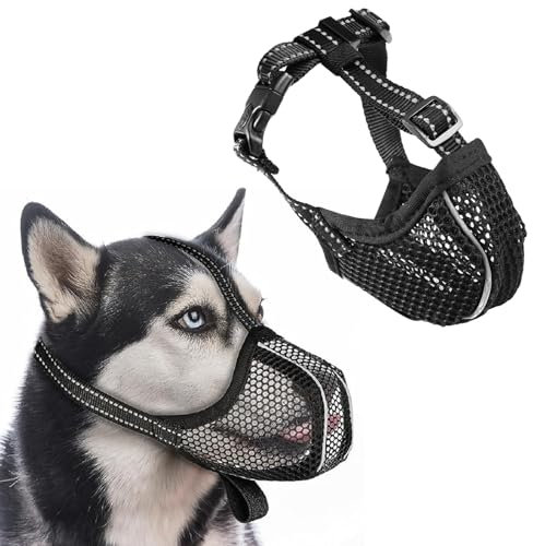 Hunde Maulkorb für Kleine Hunde,Verstellbar Hundemaulkorb Reflektierende,Komfort-Netz Maulkorb Hund,Anti-Nageln,Giftköderschutz Hund Anti-Rutsch,Atmungsaktiv,Schwarz, S