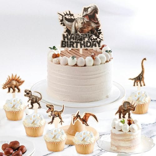 Dino Tortendeko Holz, Kuchendeko Dinosaurier Junge Kinder, Tortendeko Dinosaurier, Happy Birthday Torte Cupcake Muffin Deko, Dino Deko Kindergeburtstag Party