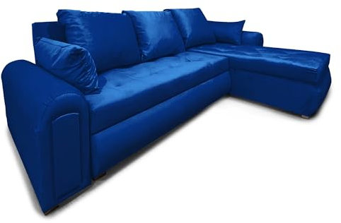 COMFATRA London sofa bed with storage, Left & Right Hand Facing L shaped sofa, Easily Convertible Sleeper sofas & couches, Pull-Out Sleeper corner sofa ((Blue)