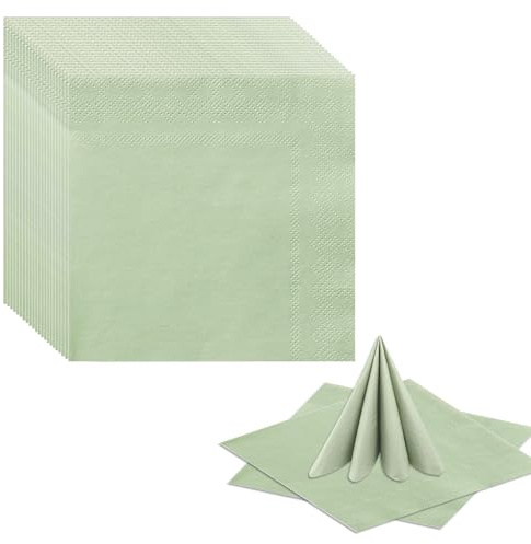 MIPIACE 100 Stück Servietten Grün 25 x 25 cm Salbei Servietten Papierservietten Salbeigrün Salbeigrün Serviettens Cocktailservietten Salbeigrüns für Hochzeit Geburtstag Abendessen Brautjubiläum Party
