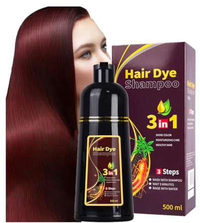 Champú Para Teñir El Cabello De Rojo vino intenso, Champú A Base De Hierbas Para Cambiar El Color Del Cabello, Fórmula De Acción Rápida, Cobertura Semipermanente De Canas (Deep Wine Red)