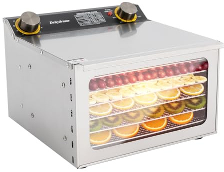 Dörrautomat Edelstahl 400W | Dörrgerät Lebensmittel mit 6 Gitterroste | Dehydrator mit Timer und Temperaturregler 30-90°C | Trockner für Obst Pilze Fleisch Kräuter
