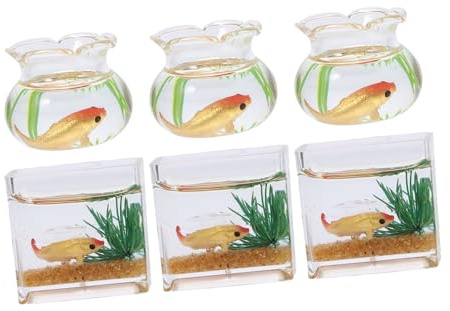Gogogmee 6 Stück Maßstab Realistische Kleine Runde und Eckige Fischschalen mit Goldfisch für Puppenhaus dekor Desktop zubehör Farblich Sortiert Miniatur Aquarium Zufällige Zufällige Farbe