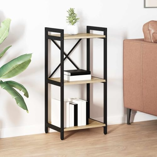 Yisssmeng Industrie-Bücherregal Sonoma-Eiche 40×30×83 cm, Holz & Stahl, höhenverstellbare Füße, Wohnzimmer/Schlafzimmer/Büro