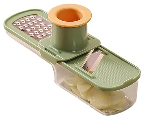 Rebanador de ajo Súper fino 3 en 1 Mini molinillo, cortador y rallador de ajo ultrafuncional con protector de mano y recipiente transparente para cocina Verde - Rebanador fino