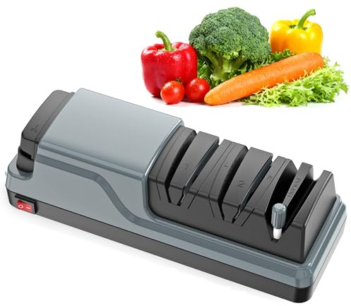 Aiguiseur Électrique de Couteaux de Multifonction 5 en 1 | Aiguiseur électrique professionnel pour l’Affûtage, la Restauration Rapide des Couteaux et des Ciseaux de Cuisine, gris foncé