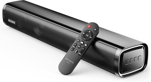 MEVOSTO Mini soundbar 2.1 canali per dispositivi TV con subwoofer integrato, piccola soundbar tutto-in-uno, altoparlante TV 60 W per PC/TV/proiettore con scheda audio USB/ottica/AUX/BT5.4