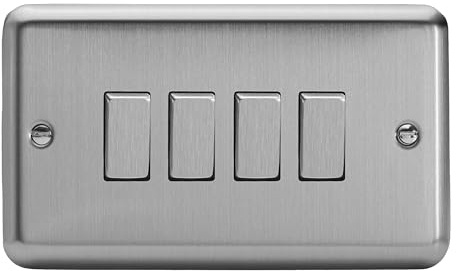 Varilight Quad 2-Way Rocker Light Switch - Value Matt Chrome With Brushed Steel Rockers, XS9D