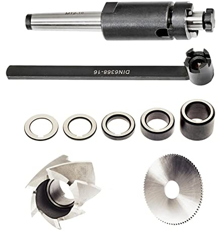 WABECO Kombi-Aufsteckfräserdorn MK2x16 mit Fräsdornringe, Walzenstirnfräser und Metallkreissägeblatt