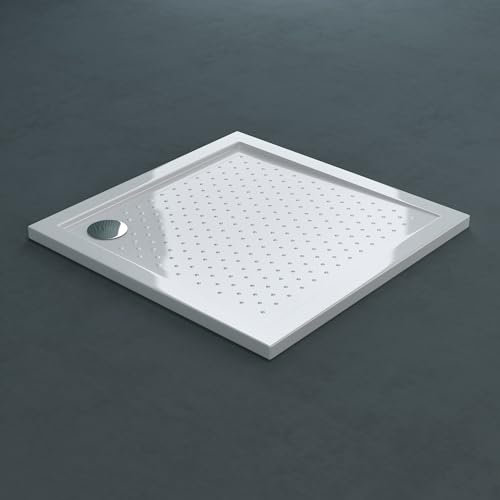 doporro Plato de ducha plano antideslizante blanco Lucia01 100x100x4cm adecuado para instalación a nivel del suelo y conexiones-DIN incl. válvula de desagüe AL02