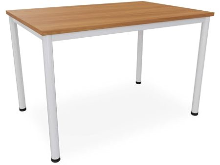 Schreibtisch Verschiedene Größen und Farben, Konferenztisch graues Metallgestell, Stabiler Besprechungstisch Arbeitstisch, Bürotisch hauseigene Fertigung (B: 120 cm x T: 80 cm, Buche)