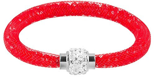 Mianova Damen Armband Armreif Stardust mit Kristallen Glitzerkugel und Magnetverschluß Rot