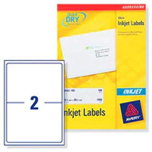 Avery Printable, Customisable Parcel Shipping Labels, Inkjet Printers, 2 Labels Per A4 Sheet, 200 Labels, Quickdry (J8168), White, 100 Sheets