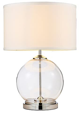 LITECRAFT Rhonda Table Lamp Large Globe Glass Base with Drum Shade - Chrome