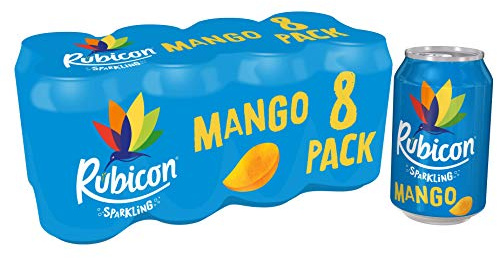Rubicon 8 Pack Sparkling Mango Flavoured Fizzy Drink with Real Fruit Juice, Handpicked Fruits for a Temptingly Intense Taste Made of Different Stuff - 8 x 330ml Cans