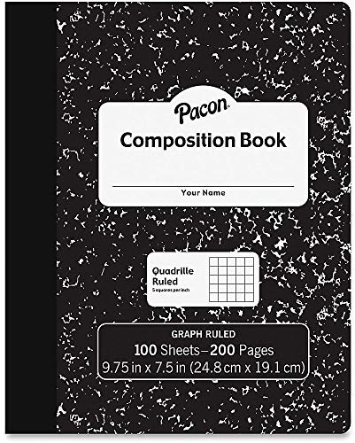PACON Composition Book, Black Marble, 1/5 Quadrille Ruled, 9-3/4 x 7-1/2, 100 Sheets (PMMK37103)
