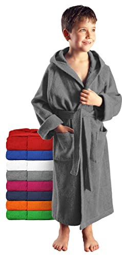 Arus - Peignoir de Baine Enfant, Fille, Garçon et Ado, à Capuche, 100% Coton Tissu Éponge, Couleur : Gris, Taille: 140
