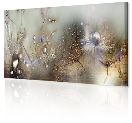 decomonkey Bilder Pusteblume 150x50 cm 1 Teilig Leinwandbilder Wandbild Tau | Strukturleinwand, Holzkeilrahmen, Bild auf Leinwand, Kunstdruck, Wanddeko, Wohnzimmer, Wanddekoration, Blumen, Pflanzen