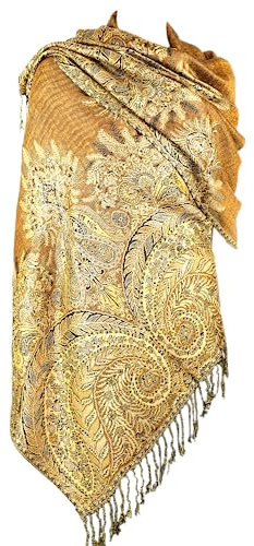 Achillea Luxuriöser, doppellagiger Jacquard-Pashmina-Schal mit großem Paisley-Muster - Braun -