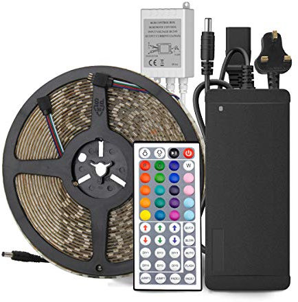 SUPERNIGHT RGB Lighting Kit LED Strips Lights Flexible 5050 smd 10M 600LEDs Waterproof 24v RGB LED Strip for TV Kitchen Home Party Christmas Decoration, 44 Key IR Remote Control + Power Supply Adapter