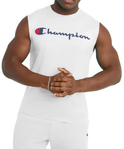 Champion Herren T-Shirt, Sleeveless, Tank, Classic Muscle Tee Top for Men (Reg. Or Big & Tall) Hemd, Weiß – klassisches Schrift-Logo, XX-Large
